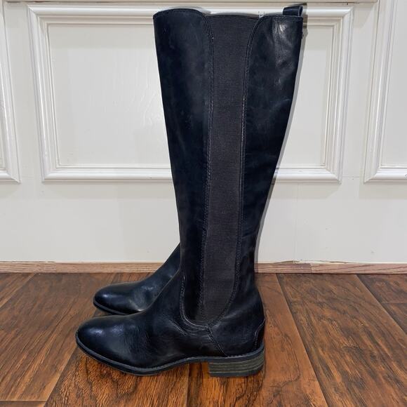 Sam Edelman Paradox 6.5 Black Leather Pull On Knee High Riding Boots Slip On - Picture 6 of 10
